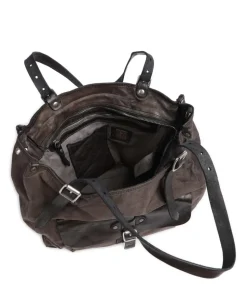 Shopper Baumwolle, genarbtes Rindsleder dunkelgrau