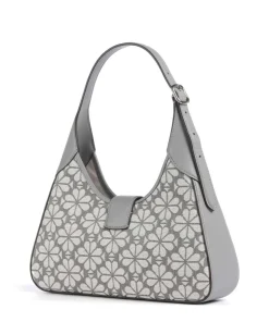 Spade Flower Jacquard Schultertasche Textil, fein genarbtes Rindsleder grau