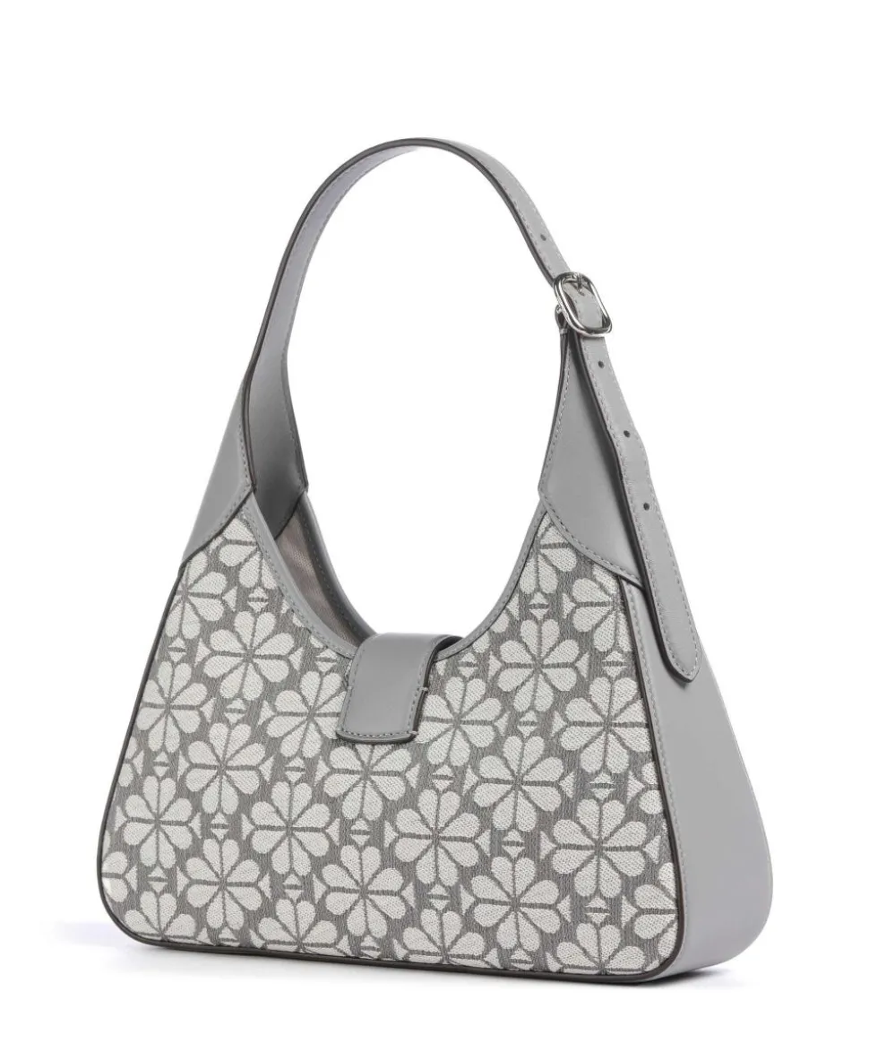 Spade Flower Jacquard Schultertasche Textil, fein genarbtes Rindsleder grau