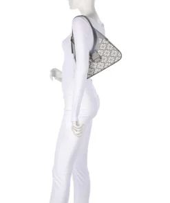 Spade Flower Jacquard Schultertasche Textil, fein genarbtes Rindsleder grau