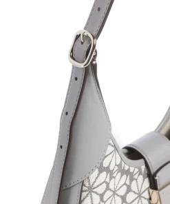 Spade Flower Jacquard Schultertasche Textil, fein genarbtes Rindsleder grau