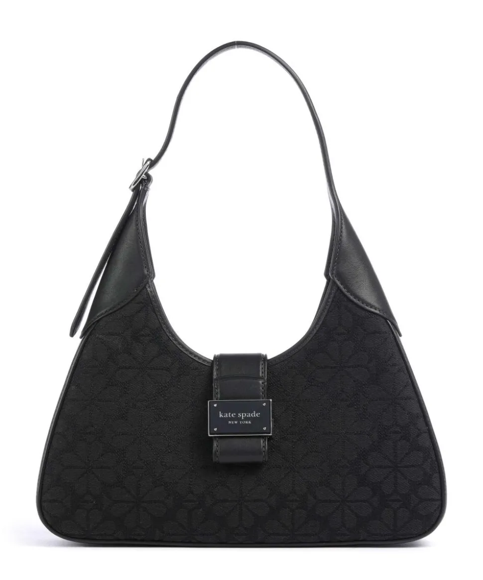 Spade Flower Jacquard Schultertasche Textil, fein genarbtes Rindsleder schwarz