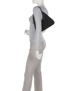 Spade Flower Jacquard Schultertasche Textil, fein genarbtes Rindsleder schwarz