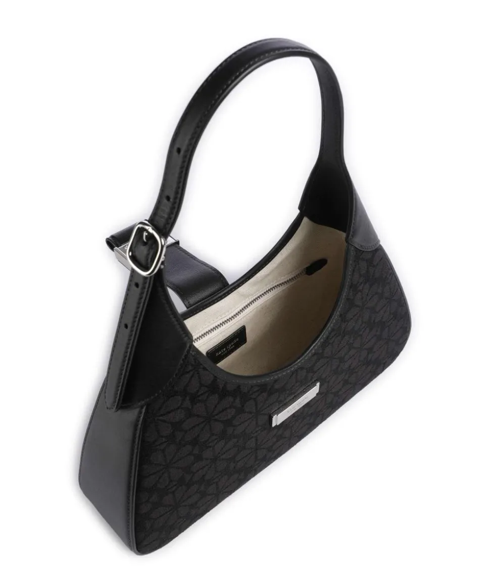 Spade Flower Jacquard Schultertasche Textil, fein genarbtes Rindsleder schwarz