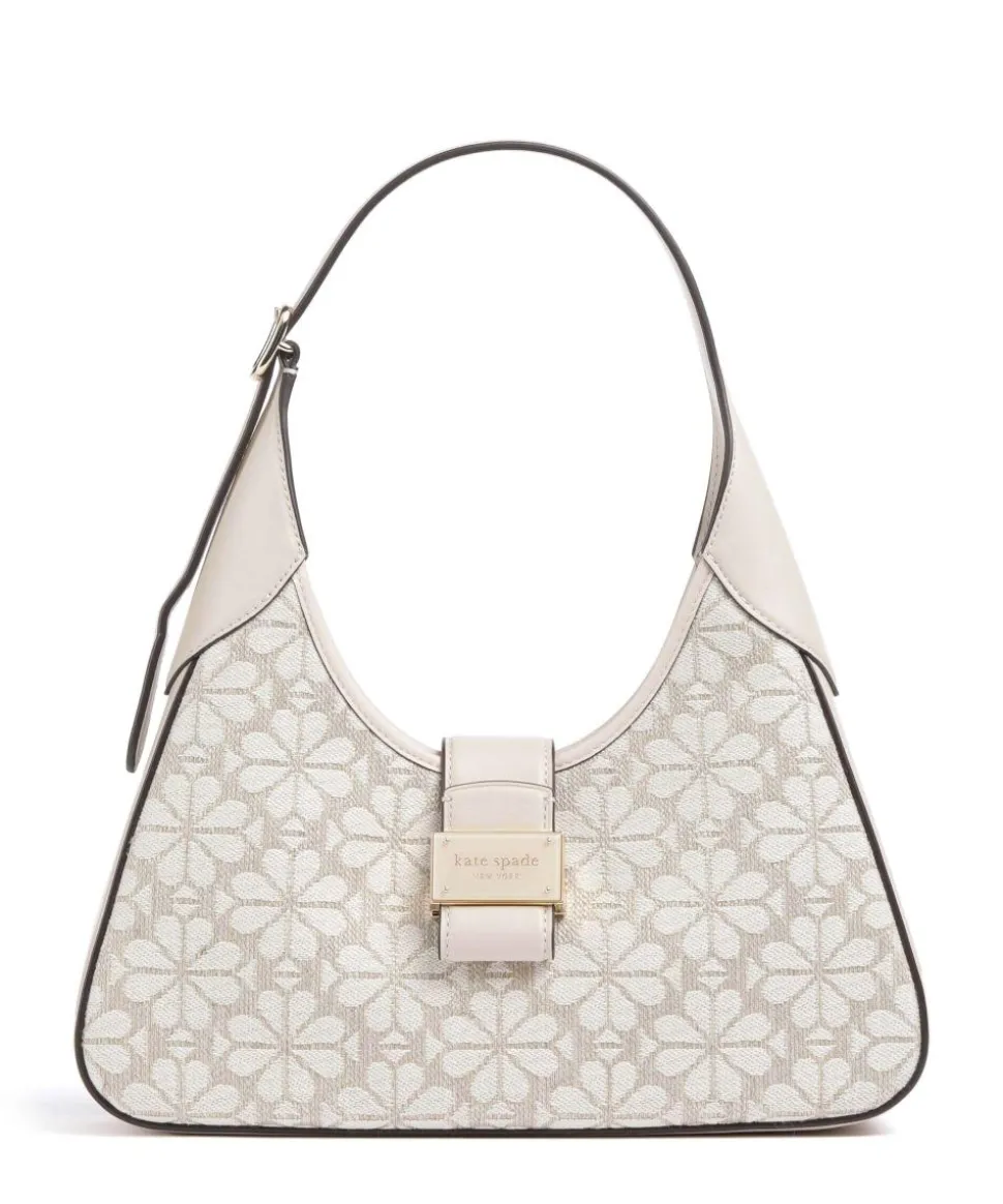 Spade Flower Jacquard Schultertasche Textil, fein genarbtes Rindsleder natur