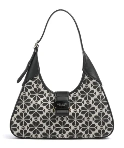 Spade Flower Jacquard Schultertasche Textil, fein genarbtes Rindsleder schwarz/beige