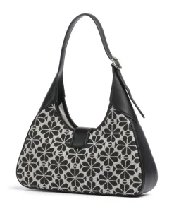 Spade Flower Jacquard Schultertasche Textil, fein genarbtes Rindsleder schwarz/beige