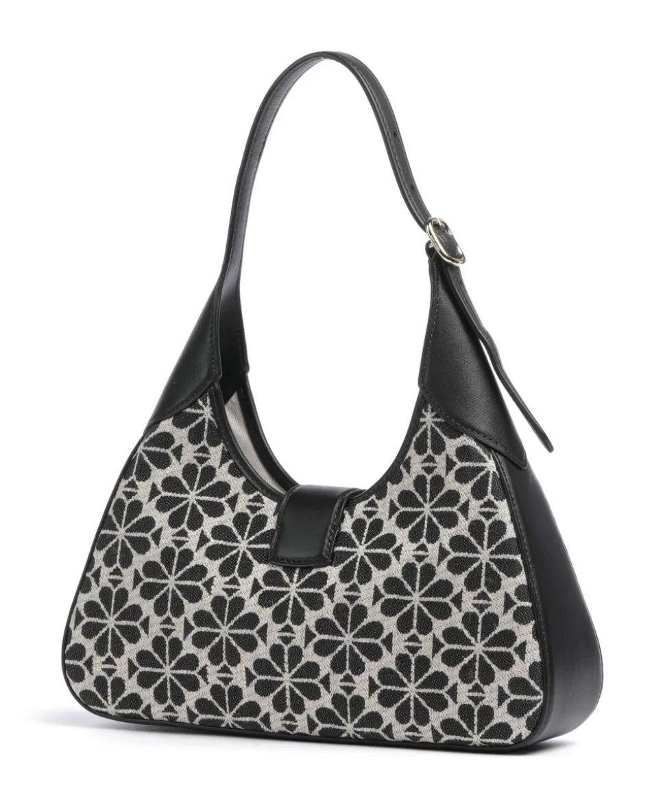 Spade Flower Jacquard Schultertasche Textil, fein genarbtes Rindsleder schwarz/beige