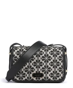 Spade Flower Jacquard Umhängetasche Textil, fein genarbtes Rindsleder schwarz/beige