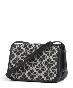 Spade Flower Jacquard Umhängetasche Textil, fein genarbtes Rindsleder schwarz/beige