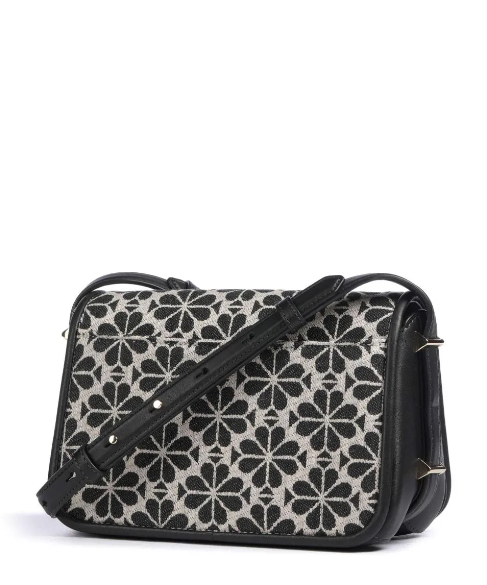 Spade Flower Jacquard Umhängetasche Textil, fein genarbtes Rindsleder schwarz/beige