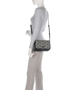 Spade Flower Jacquard Umhängetasche Textil, fein genarbtes Rindsleder schwarz/beige