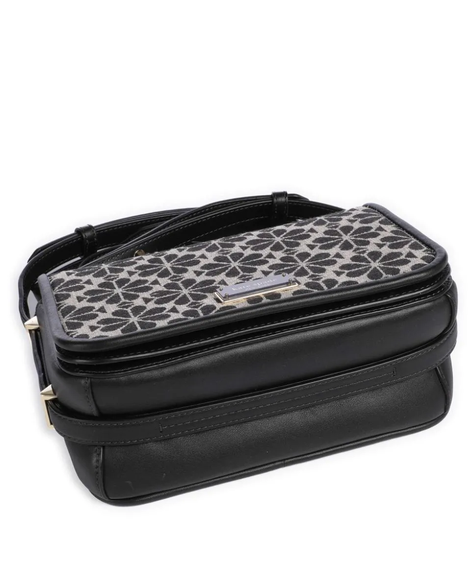 Spade Flower Jacquard Umhängetasche Textil, fein genarbtes Rindsleder schwarz/beige