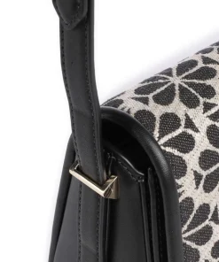 Spade Flower Jacquard Umhängetasche Textil, fein genarbtes Rindsleder schwarz/beige