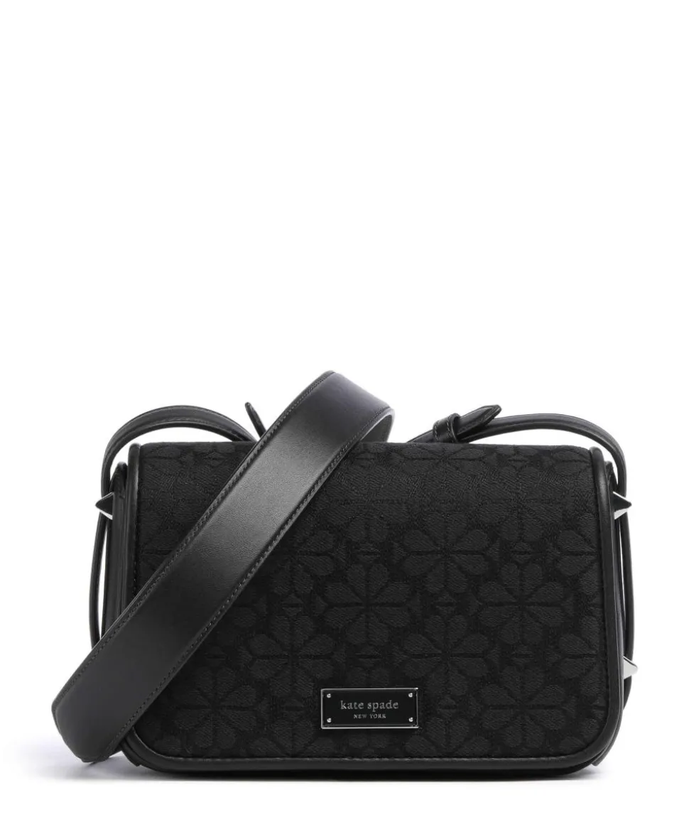 Spade Flower Jacquard Umhängetasche Textil, fein genarbtes Rindsleder schwarz