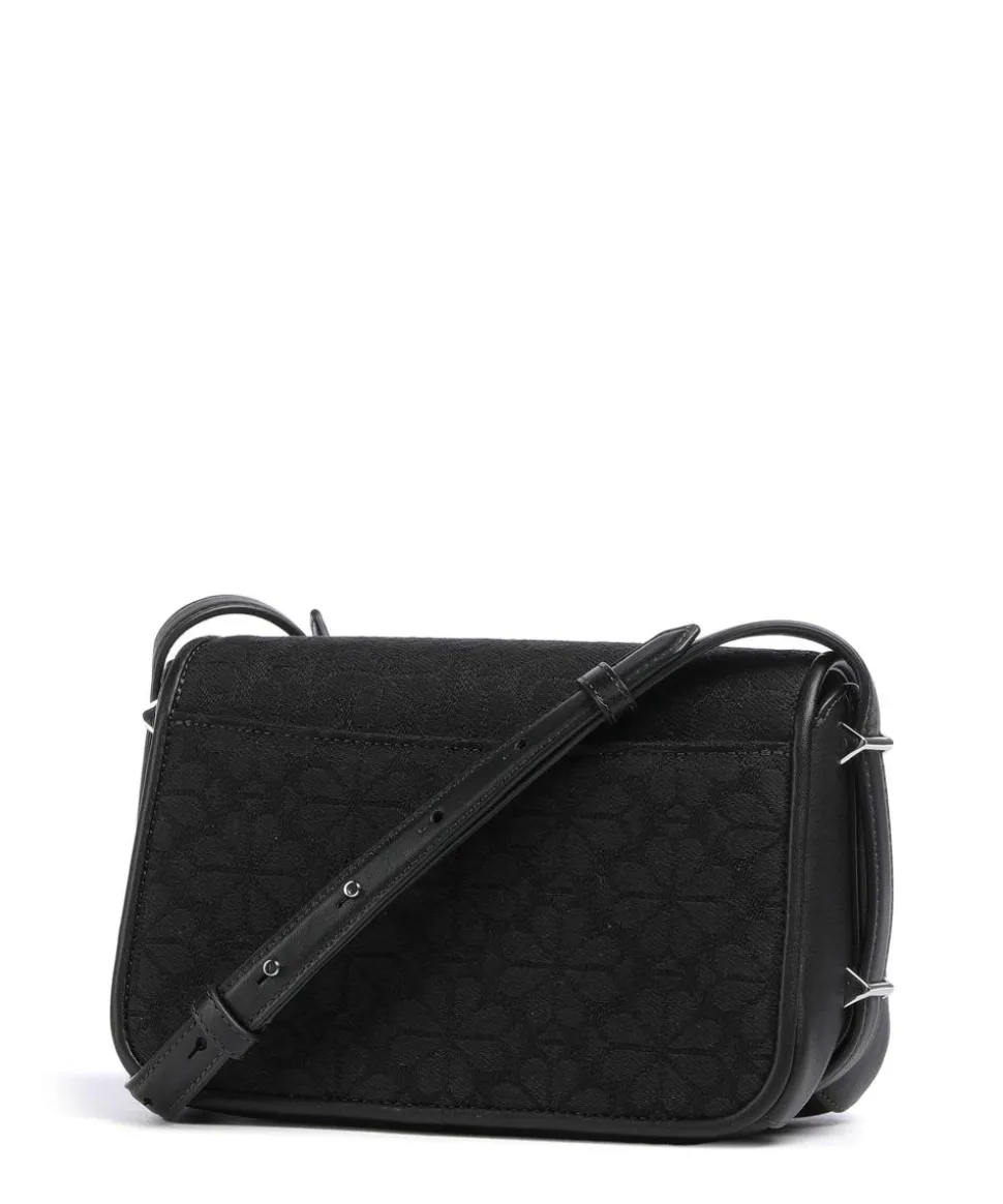 Spade Flower Jacquard Umhängetasche Textil, fein genarbtes Rindsleder schwarz
