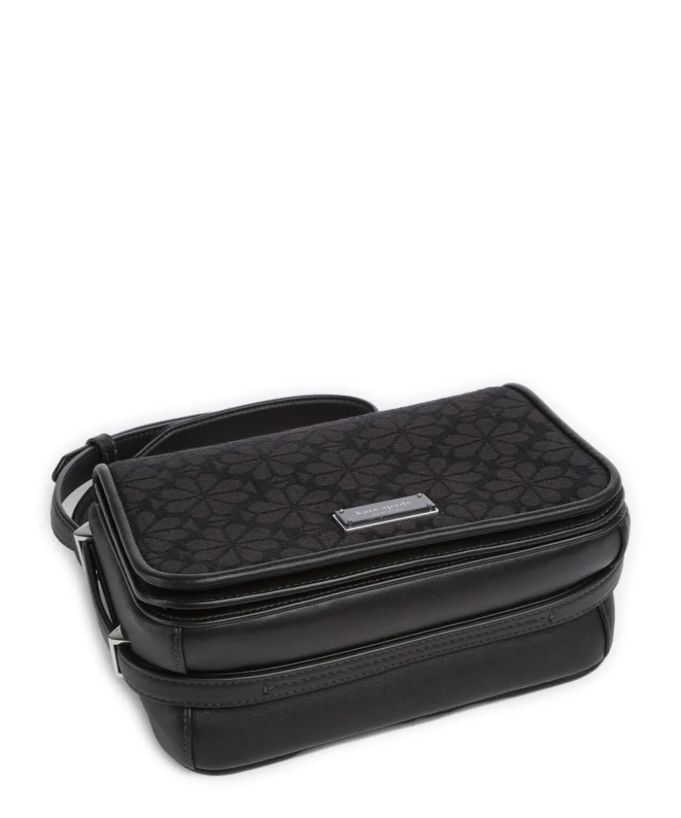 Spade Flower Jacquard Umhängetasche Textil, fein genarbtes Rindsleder schwarz