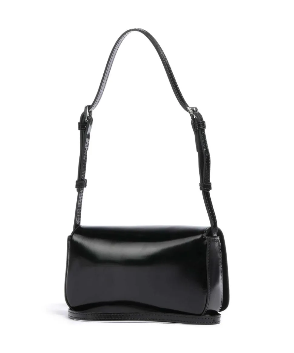 Specchio Charming Schultertasche glattes Rindsleder schwarz