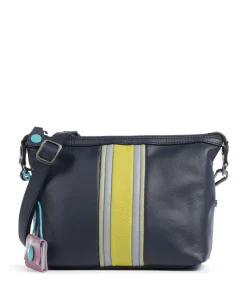Stripes Funny Umhängetasche genarbtes Kalbsleder dunkelblau