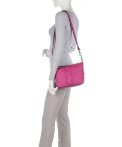 Stripes Funny Umhängetasche genarbtes Kalbsleder pink