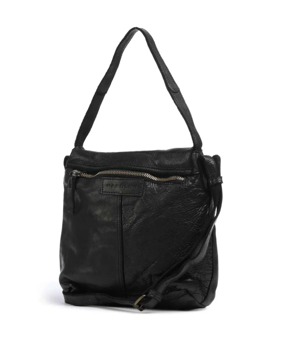 Submarine Schultertasche genarbtes Rindsleder schwarz