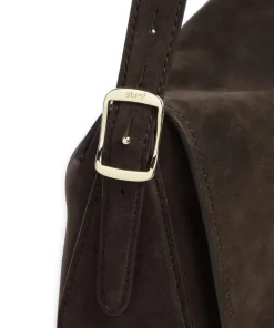 Suede Carina Beuteltasche aufgerautes Leder dunkelbraun