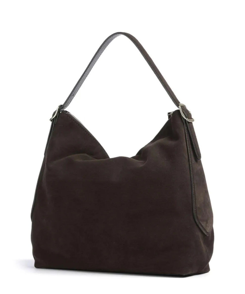 Suede Carina Beuteltasche aufgerautes Leder dunkelbraun