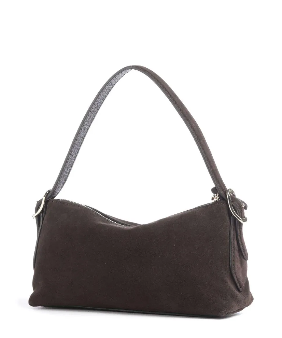 Suede Carina Schultertasche aufgerautes Leder dunkelbraun
