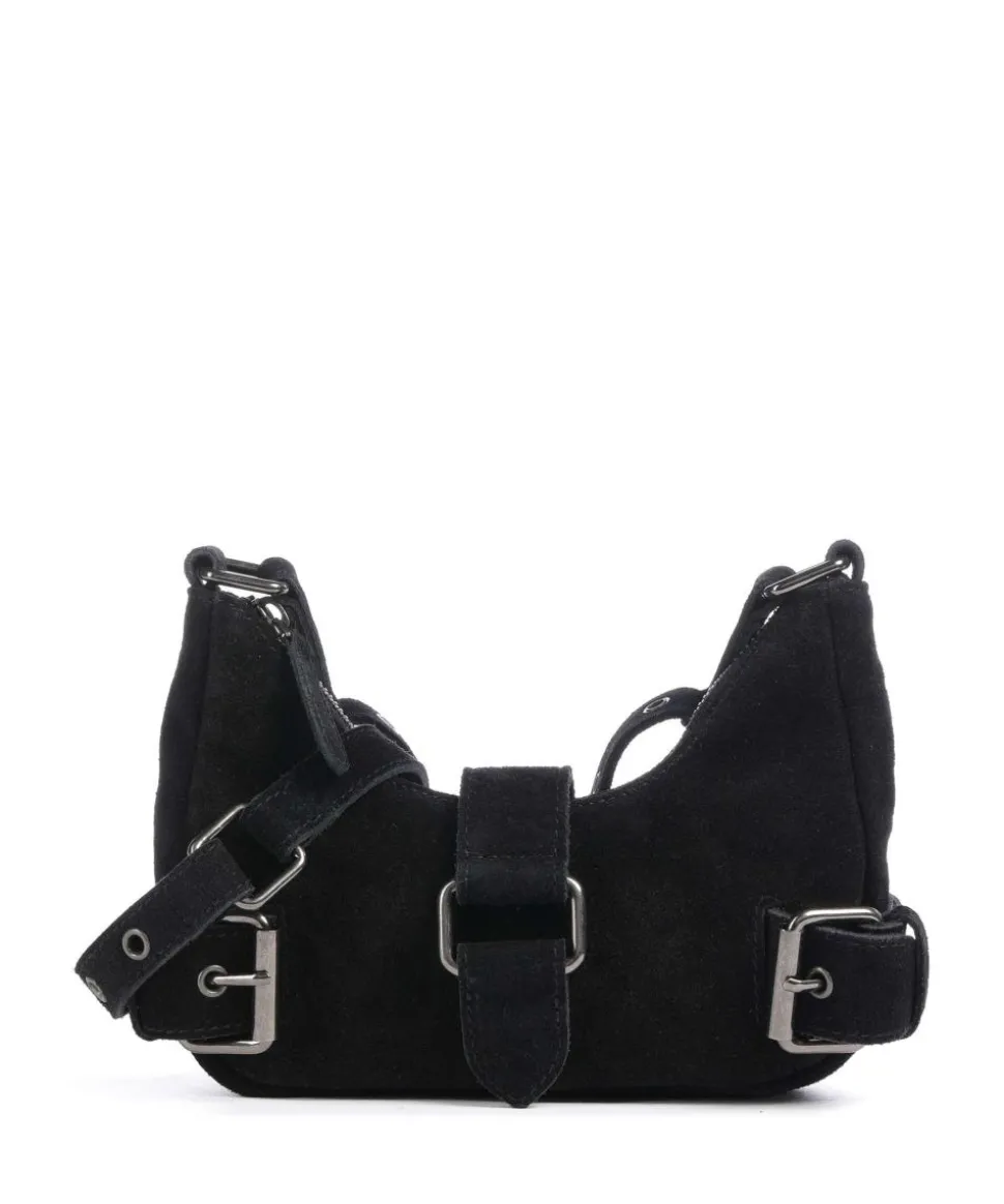 Suede Palma Schultertasche aufgerautes Leder schwarz