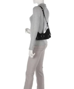 Suede Palma Schultertasche aufgerautes Leder schwarz