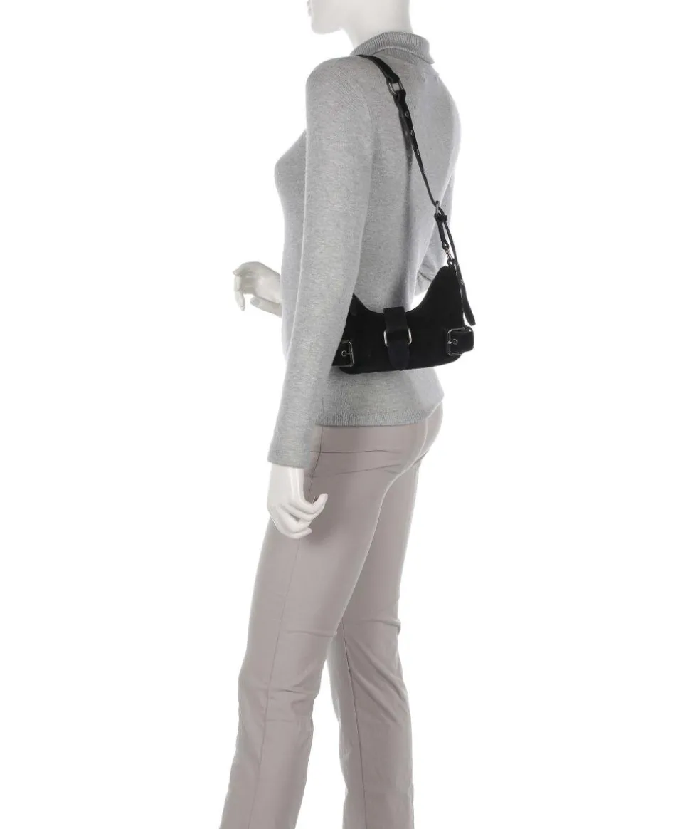 Suede Palma Schultertasche aufgerautes Leder schwarz