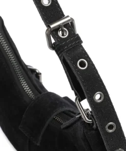 Suede Palma Schultertasche aufgerautes Leder schwarz