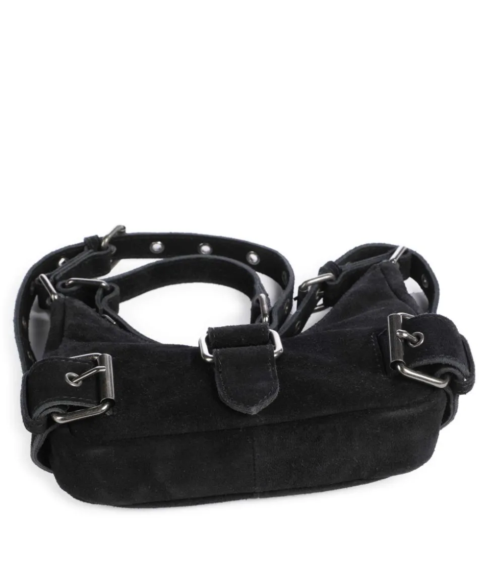 Suede Palma Schultertasche aufgerautes Leder schwarz