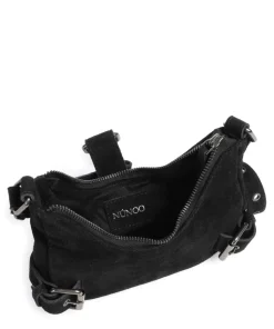 Suede Palma Schultertasche aufgerautes Leder schwarz