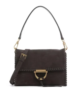 Suede Temi Stitch Schultertasche aufgerautes Leder dunkelbraun