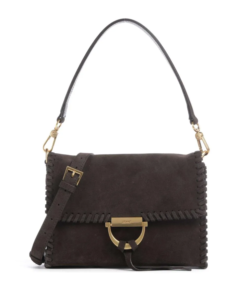 Suede Temi Stitch Schultertasche aufgerautes Leder dunkelbraun