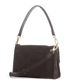 Suede Temi Stitch Schultertasche aufgerautes Leder dunkelbraun
