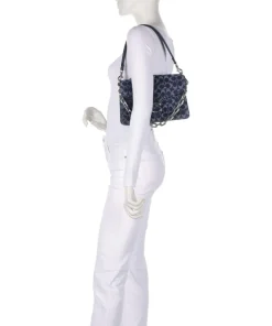 Tabby Signature Chain Schultertasche Baumwolle dunkelblau