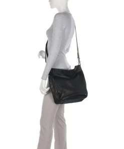 Tailors Stitch Schultertasche genarbtes Leder schwarz