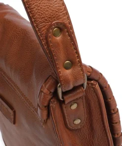 Tailors Stitch Umhängetasche genarbtes Rindsleder cognac