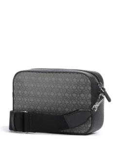 Tebe Monogram Umhängetasche genarbtes Leder, Baumwolle grau/schwarz