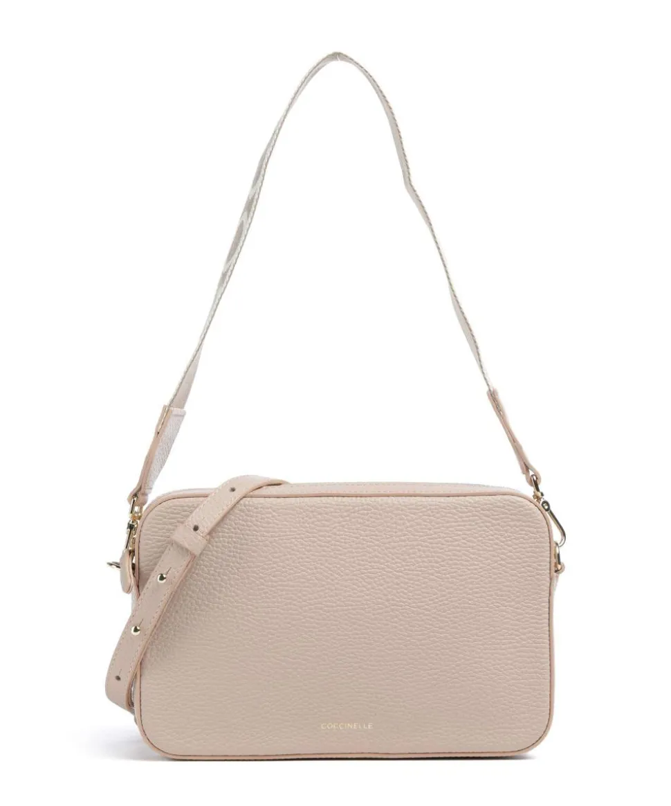 Tebe Schultertasche genarbtes Rindsleder beige