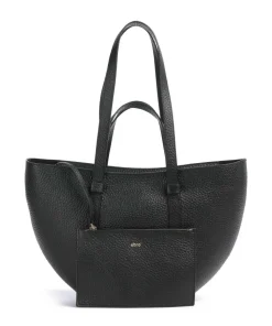 Tekla Cosmo Medium Shopper genarbtes Leder schwarz