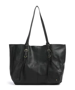 True Trend Schultertasche genarbtes Rindsleder schwarz