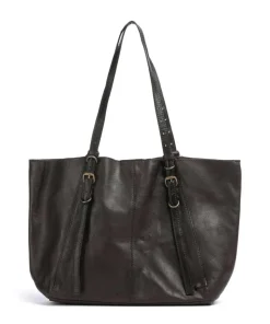 True Trend Schultertasche genarbtes Rindsleder dunkelbraun
