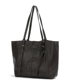 True Trend Schultertasche genarbtes Rindsleder dunkelbraun