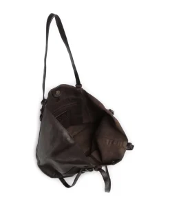 True Trend Schultertasche genarbtes Rindsleder dunkelbraun