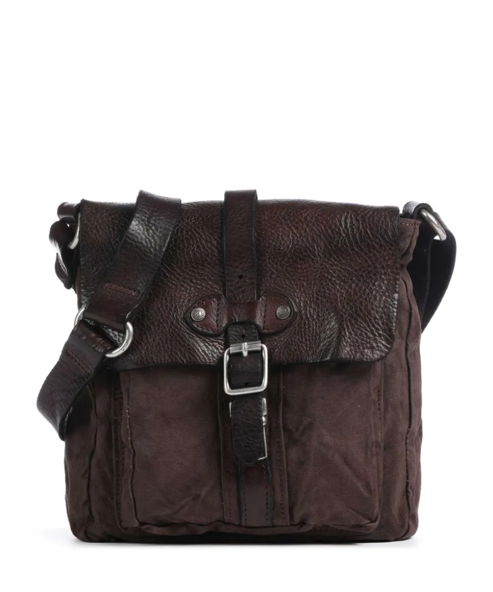 Umhängetasche Baumwolle, genarbtes Rindsleder dunkelbraun
