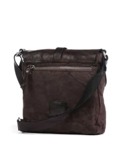 Umhängetasche Baumwolle, genarbtes Rindsleder dunkelbraun