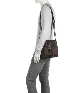 Umhängetasche Baumwolle, genarbtes Rindsleder dunkelbraun